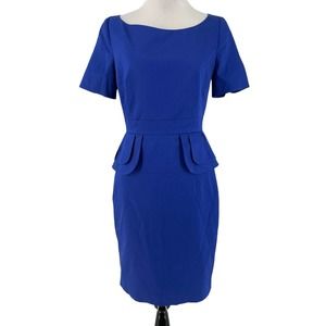 Karen Millen Women's Cotton Royal Blue Peplum Short Sleeve Dress Size 6